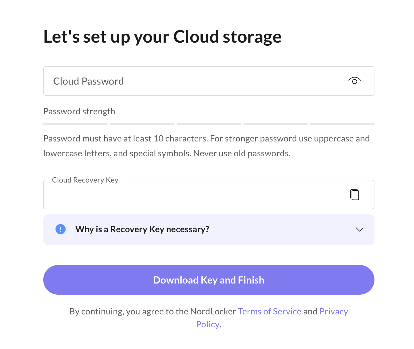 NordLocker herstelsleutel instellen