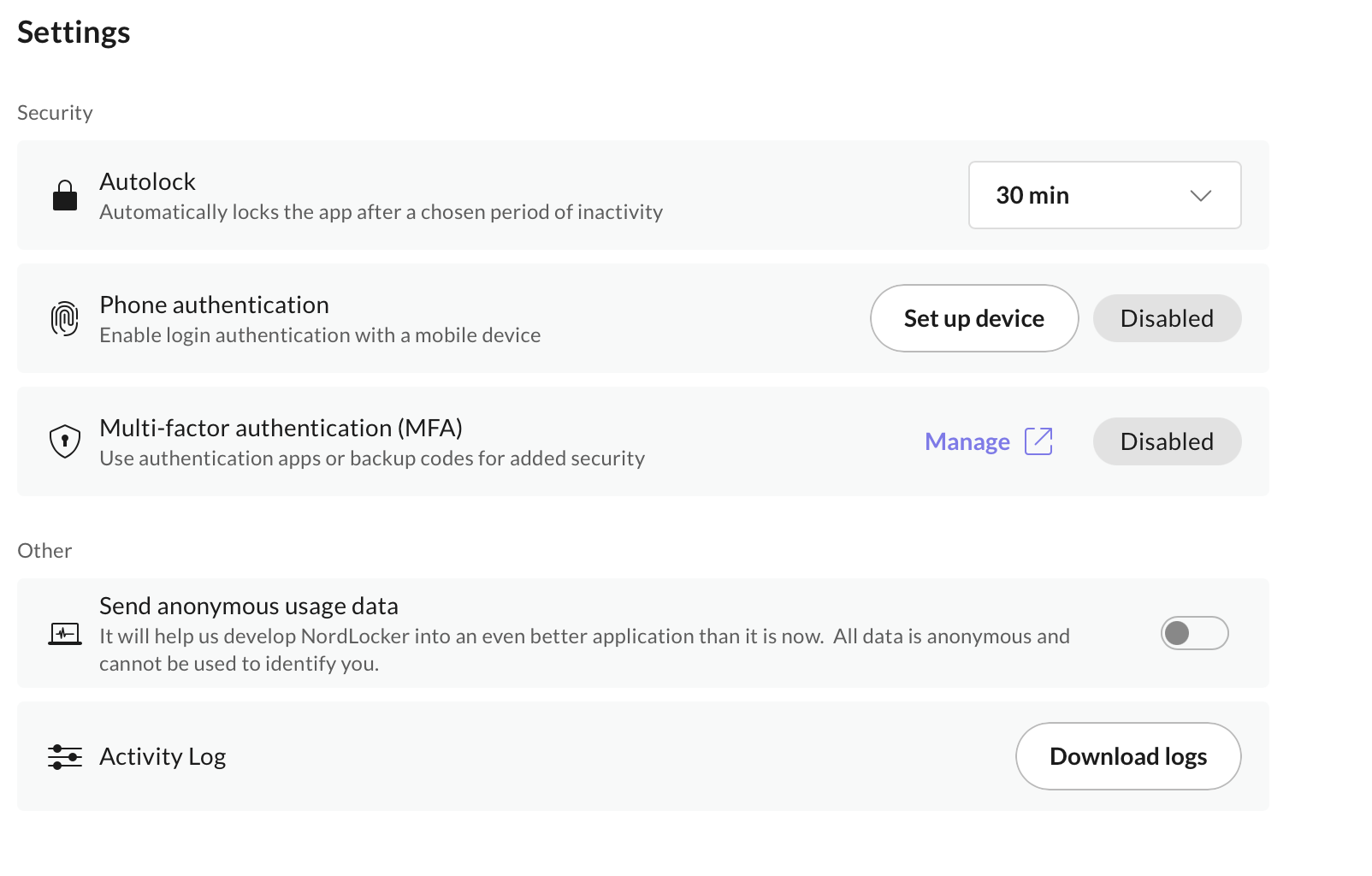 NordLocker instellingen