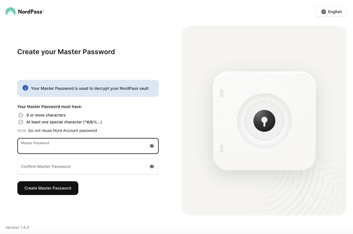 NordPass master password aanmaken