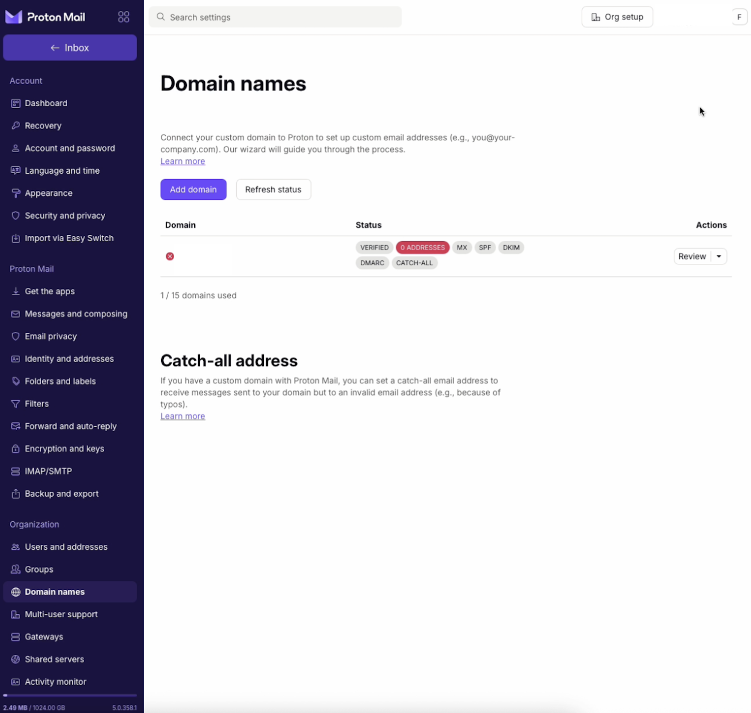 Proton domeinbeheer overzicht