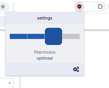 uBlock Origin extensie in Chrome met filtermodus ingesteld op optimaal